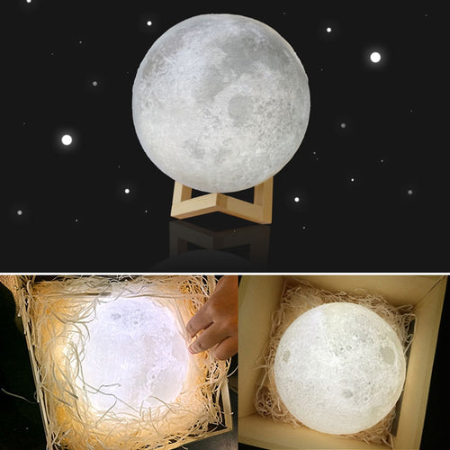 Rechargeable 3D Print Moon USB LED Lamp 2 Color Change Touch Switch Bedroom Bookcase Night Light Home Decor Creative Gift