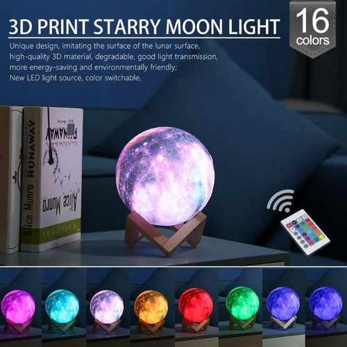 3D Print Star Moon Lamp Colorful 16 Color Change Touch Switch Night Light